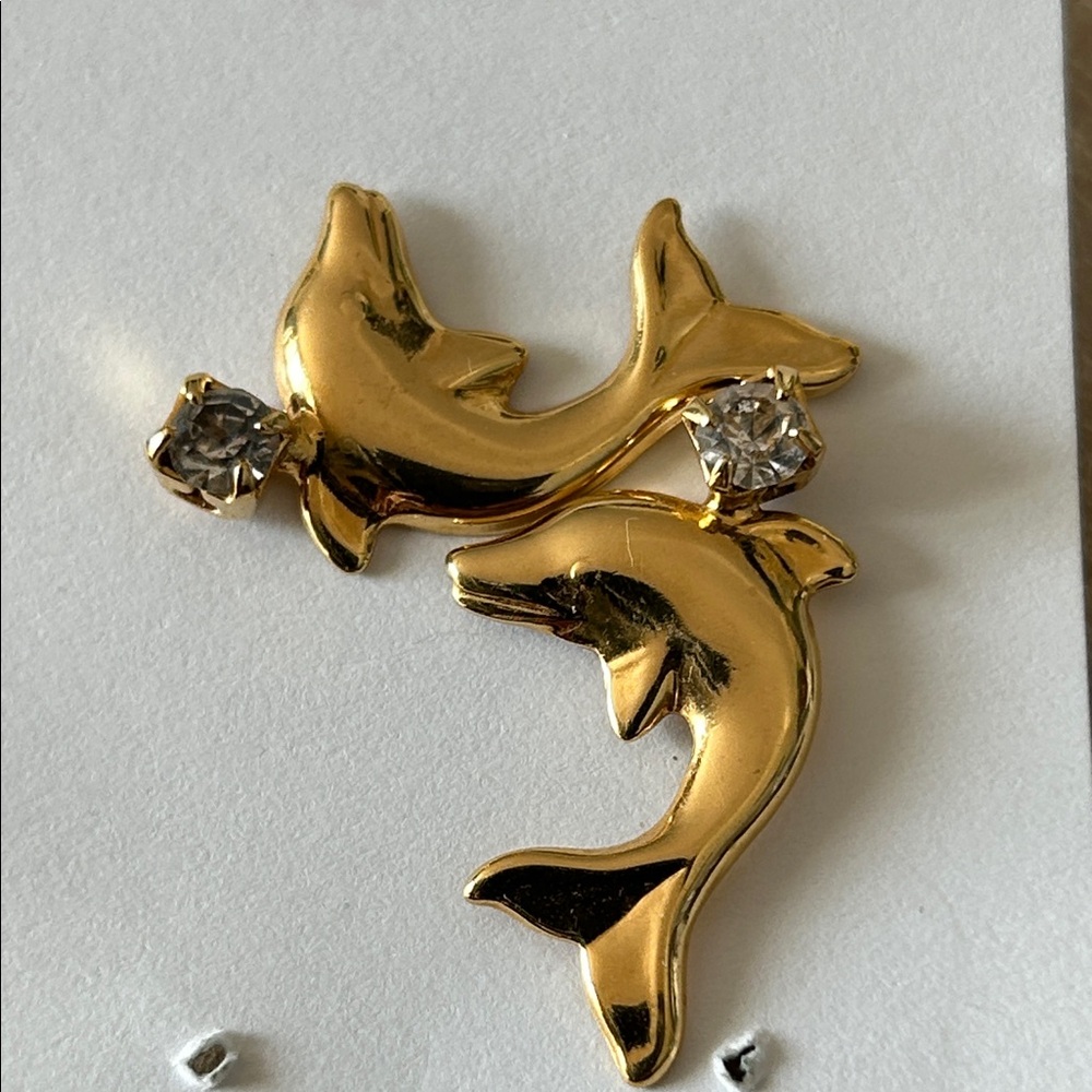 Gold tone Dolphin Earrings with Crystals